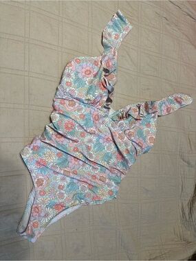 Floral Ruffled One-Piece Swimsuit - Pastel Bouquet XL